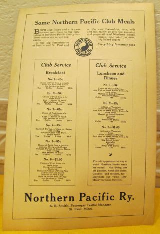 1920s NORTHERN PACIFIC YELLOWSTONE PARK LINE Club Meals MENU NPRR Railway Photo 3