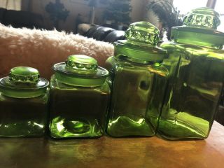 Anchor Hocking Vintage Avocado Green Square Canister Set (4 Piece With Lids)