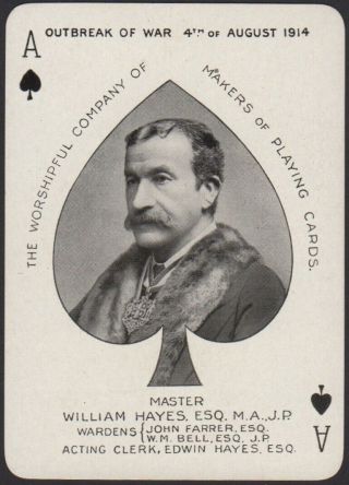Playing Cards 1 Single Card Antique Wide 1914 Worshipful Co Master Ace Of Spades