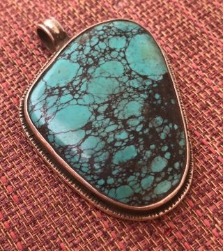Large Oval Turquoise Pendant W/ Silver Zodiac Animal (rat) For Dharma