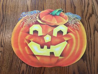 Vtg Dennison Halloween Die Cut Cardboard Pumpkin Straw Decoration Large 16 " 7