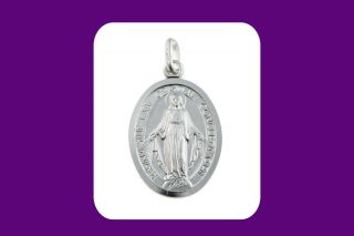 Oval Silver Miraculous Medal Sterling Silver 925 Hallmark 14 - 30 " Length Chain