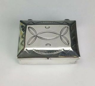 Rare Navajo Native American Indian Sterling Silver Stamped Pill Trinket Box Case