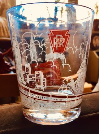 Collector’s Tumbler Glass Drinking Glass Pennsylvania Railroad Pbr Locomotive