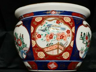 Vintage Gold Imari Japan Hand - Painted Large Porcelain Planter Bowl Vase 1959 - 84