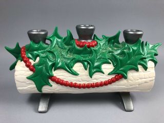 Atlantic Mold Christmas Yule Log Candle Holder Centerpiece Ceramic Vintage 1970s 2