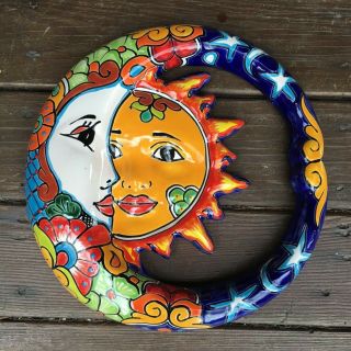 Sun & Moon Eclipse - Mexican Talavera Pottery - Ceramic Folk Art - 14”