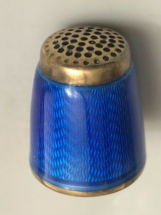 Thimble Brass And Blue Enamel Wave Pattern
