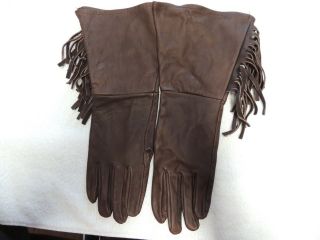 MEN ' S BROWN WESTERN COWBOY FRINGED TALL CUFF LEATHER GLOVES Large 3