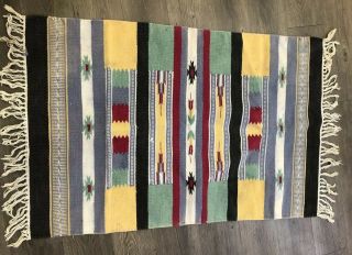 Vtg Native American Indian Rug Aztec Design Blanket 43.  5 X 28
