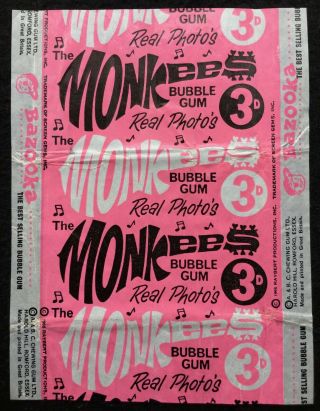 A&bc 1967 Monkees 3d Light Pink Variant Bubble Gum Card Wax Wrapper - Very Good