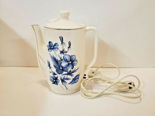 Vintage Japanese Blue Flowers White Ceramic Electric Tea Pot Kettle Japan