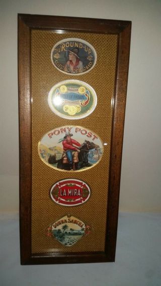 Five Vintage Cigar Box Labels Framed 16 " X 6 3/4 " - Tobacco Advertising