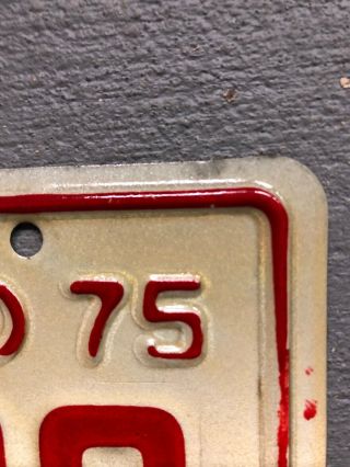 VINTAGE 1975 COLORADO MOTORCYCLE LICENSE PLATE WHITE/RED TT - 290 4