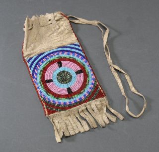 Vintage Native American Beaded Bag On Buckskin,