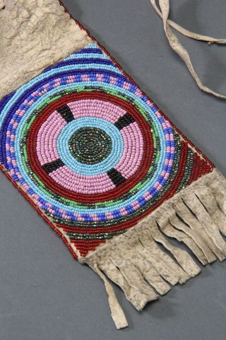 Vintage Native American Beaded Bag on buckskin, 2