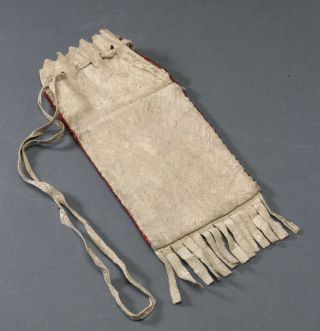 Vintage Native American Beaded Bag on buckskin, 3