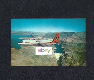 Bonanza Airlines 1960 Fairchild F - 27 Silver Dart Hoover Dam Lake Mead Postcard