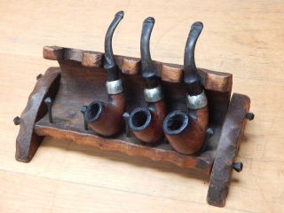 3 X Vintage K&p Peterson Pipe C/w Silver Collar,  Rustic Pipe Rack Stand