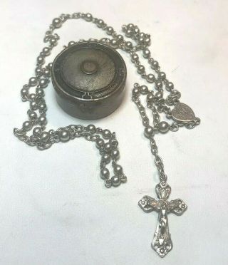 Vintage Beaded Rosary In A Sterling Silver Case