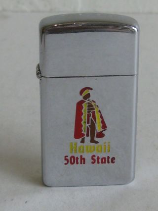 Vtg 1968 Zippo Slim Hawaii 50th State Advertising Cigarette Lighter Tiki