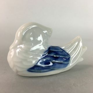 Japanese Porcelain Chopstick Rest Vtg Hashioki Sometsuke Waterfowl Bird Cr139