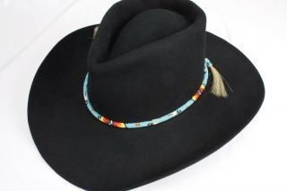 Native American Hand Crafted Beaded Geometric W/ Horsehair Adjustable Hat Band