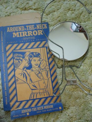 Vintage Bryton Adjustable Around The Neck Mirror 2 Sides One Magnified,