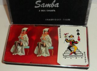 3 decks Vintage Pin - Up Girl Duratone Samba 3 deck canasta Playing Cards 5