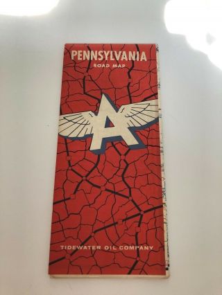 Vintage Tidewater Oil Company " Veedol Flying A " Road Map - Pennsylvania