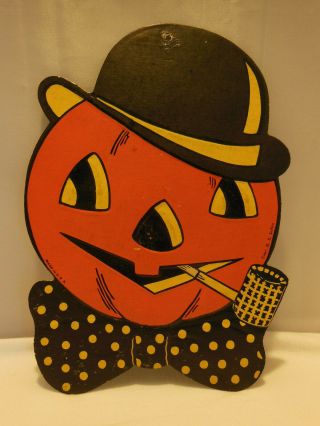 Vintage H.  E.  Luhrs Halloween Embossed Die Cut Decoration Jol W/ Corn Cob Pipe