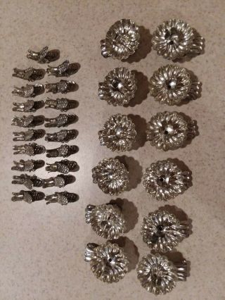 31 Vintage German Silvered Tin Clip On Candle Holders For Christmas Tree 2 Sizes
