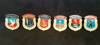 6 Vintage Golden Ring Of Russia Cities Tourist Enamel Pins Euc
