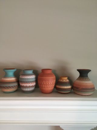 5 Vtg Navajo Indian Pottery Vase Ceramic Art American Indian Signed V King Plus