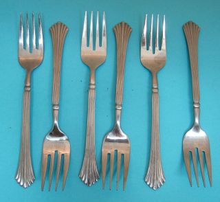 Rogers Stanley Roberts Drama Stainless 6 Salad Forks Ridges Flared Glossy T56