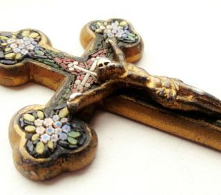 Antique Millefiori Italian Murano Glass Mosaic Religious Cross Crucifix Pendant