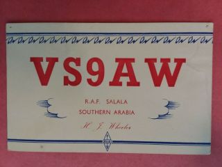 Vs9aw - R.  A.  F.  - Salala,  Southern Arabia (oman) - 1952 - Qsl