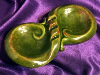 Vintage Hand Crafted Green/brown Glaze Art Ceramic Split Ashtray