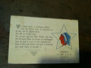 Rare Postcard Ww1 Insigna Division 2 Usa A E F Military Cancel 27may19