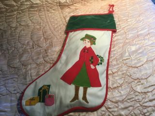 Vintage House Of Hatten Christmas Stocking Applique Victorian Dickens Girl