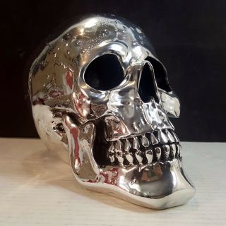 Decorative Chrome Plated Resin Skull 8 " Tall