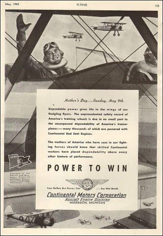 1943 Ww2 Aviation Ad Continental Motors Aircraft Engines,  Muskegon Mi 100418