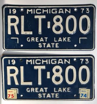 Vintage 1973 Matched Set Michigan License Plate Great Lake State