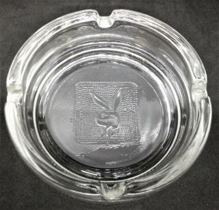 Vintage Round Glass Playboy Club Ashtray With Embossed Bunny -