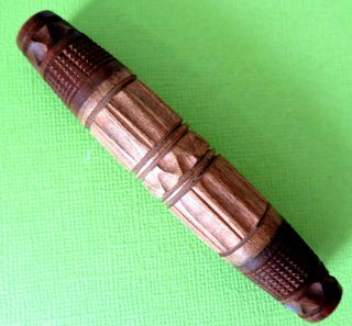 Antique Black Forest 2 Color Wooden Carved Sewing Bodkin Needle Case