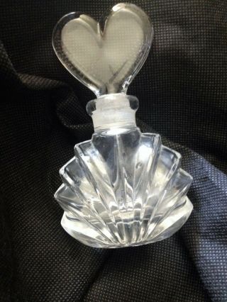 Vintage Solid Lead Crystal Clear Small Vanity Perfume Bottle With Heart Stopper