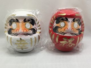 Daruma Traditional Japanese Doll For Good Luck And Business Success Red & White