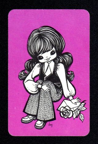 Vintage Joy Swap Card - Pretty Girl With Envelope On Purple (blank Back)