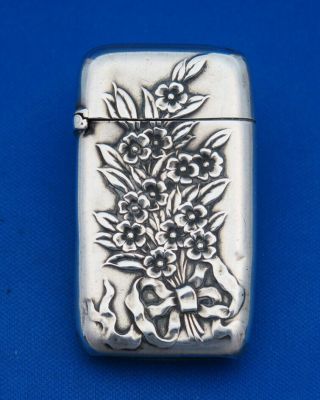 Match Safe,  Floral Bouquet Motif,  Sterling By Frank Whiting,  166,  C.  1900