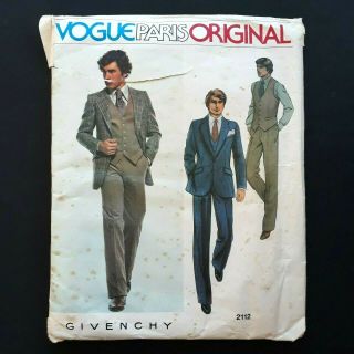 Vogue Paris Givenchy Mens Suit Pattern 2112 Uncut Size 38 Vintage